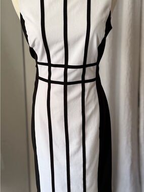 Calvin Klein Black and White Grid Midi Dress